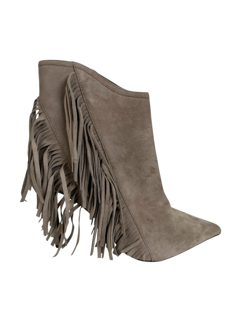 Allsaints Izzy Fringe Ankle Boots Suede Brown Womens Us 9 Boho Stiletto